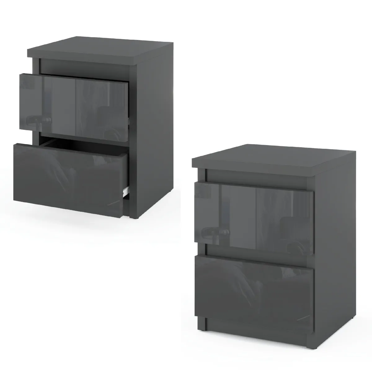Other Brands Table de Chevet 2 Tiroirs - Gris Brillant