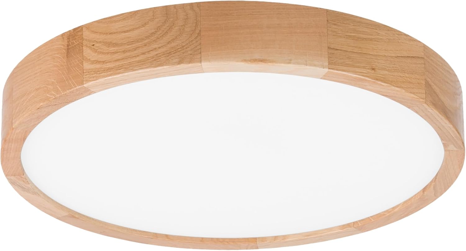 Schlafzimmerlampe - Runde Holz Deckenlapme Eiche LED 24W-4000K (∅37 cm) - Modern Beige Deckenleuchte für, Wohnzimmer, Flur, Küche - Stilvolle Eichenholz LEJA