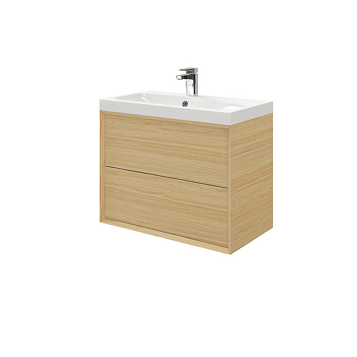 Meuble sous vasque à suspendre GoodHome Avela placage chêne 80 cm + plan vasque Mila