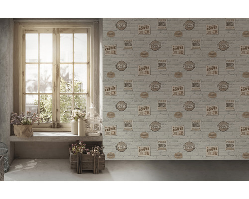 Zelfklevend behang 38588-1 steenlook keuken grijswit 8,40 x 0,53 m