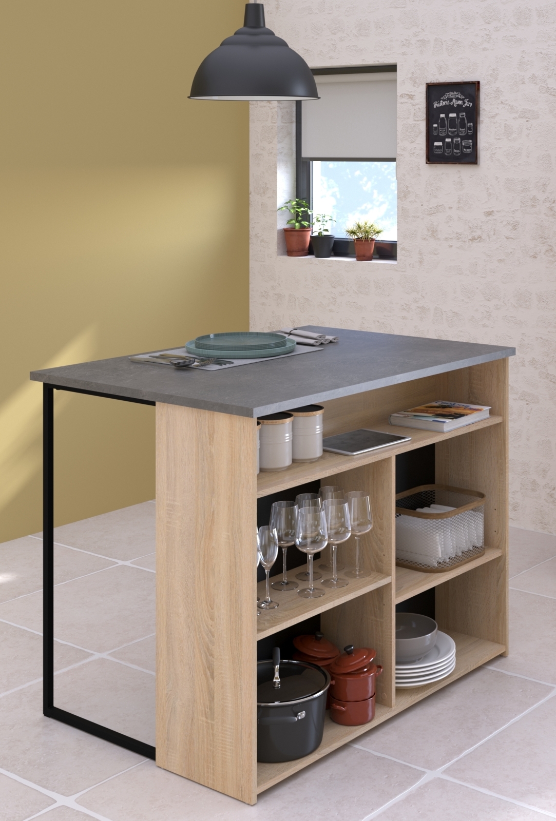 Kücheninsel FUMAY 12 - Eiche - Beton-Optik - 109 cm breit
