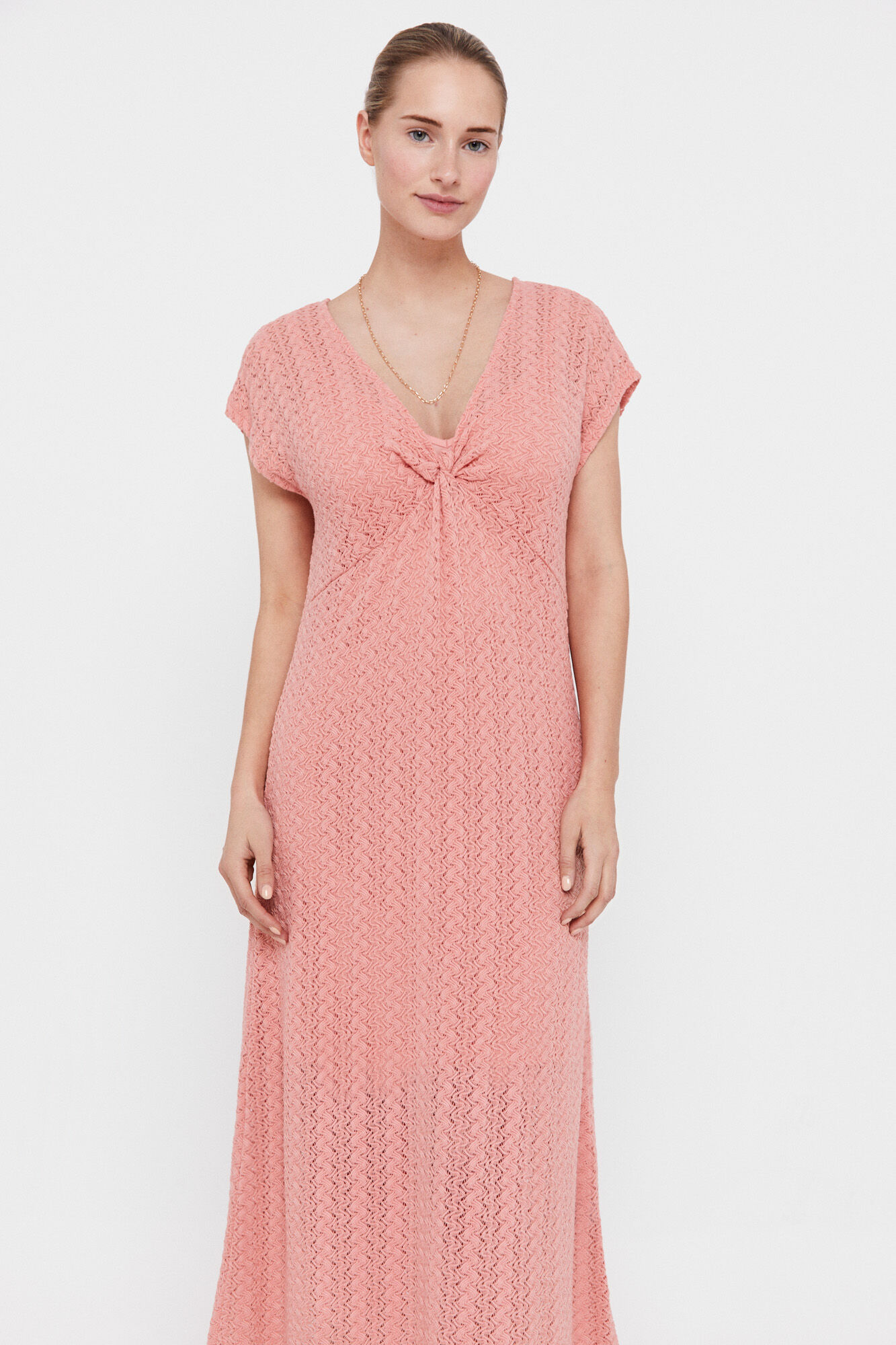 Vestido de malha plissado multicolorido - Coral