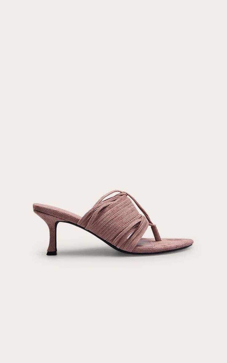 Mauve Mules À Talon Chaton Avec Bride Entre-orteils