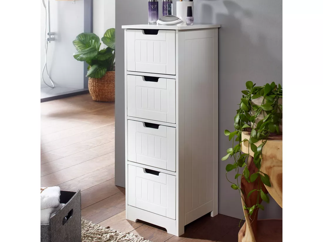 Armoire de Salle de Bain 30x83x30cm Commode avec Tiroir Blanc Colonne