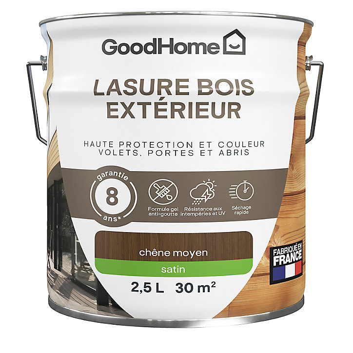 Lasure extérieure chêne foncé satin 8 ans GoodHome 2.5L
