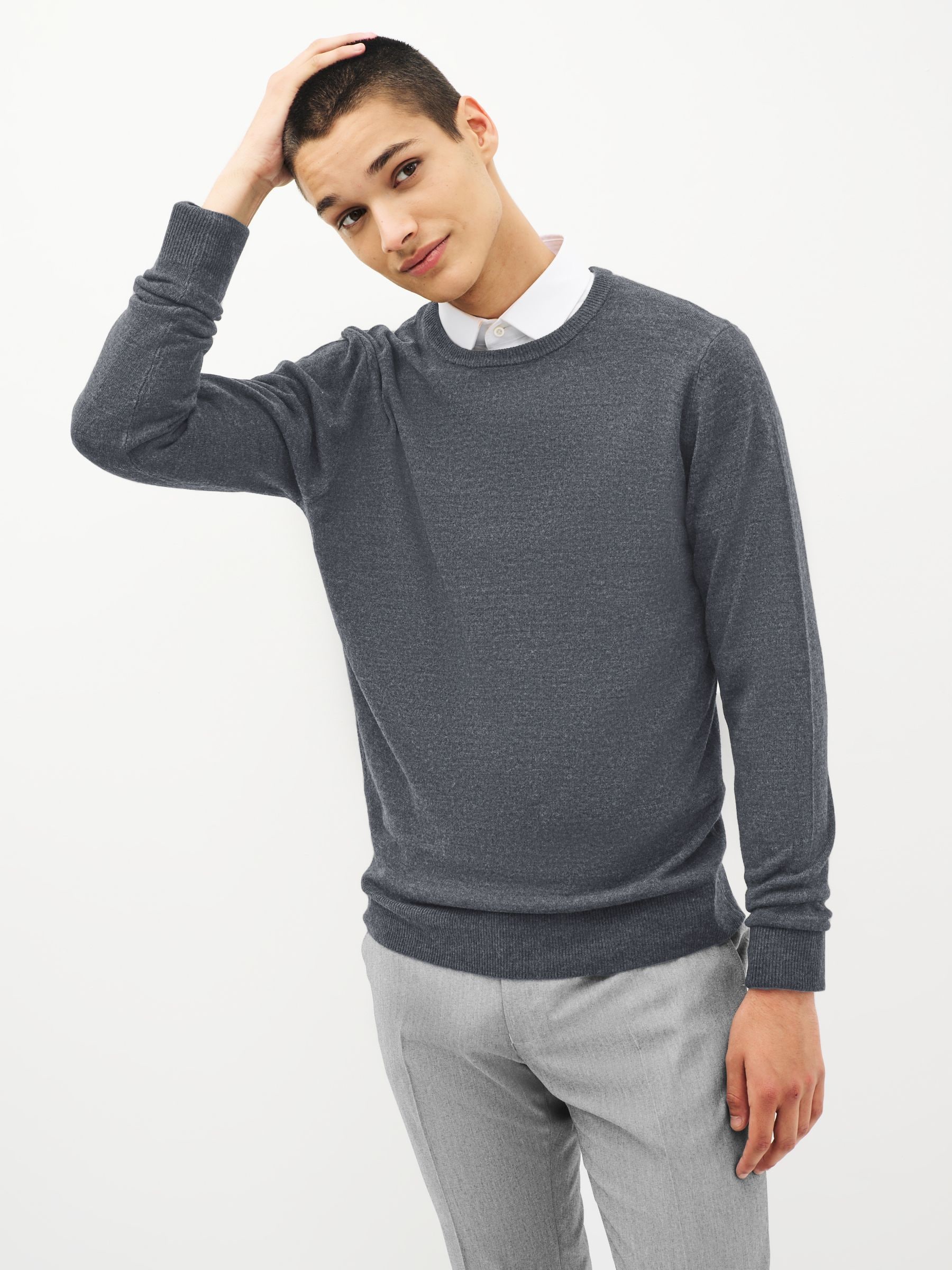Antraciet - Regular Fit Soft Touch Crew Neck Jumper