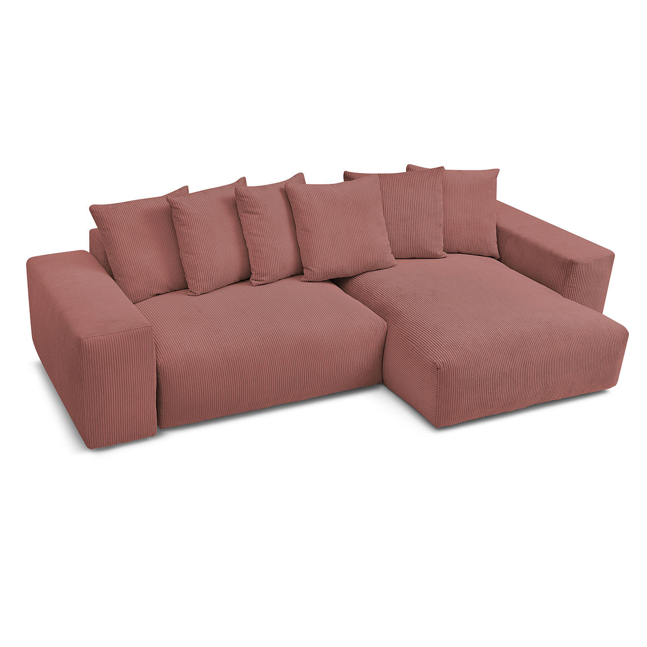 Bobochic Canapé d'angle réversible ultra moelleux voltaire velours côtelé rose - 310x174x75 cm