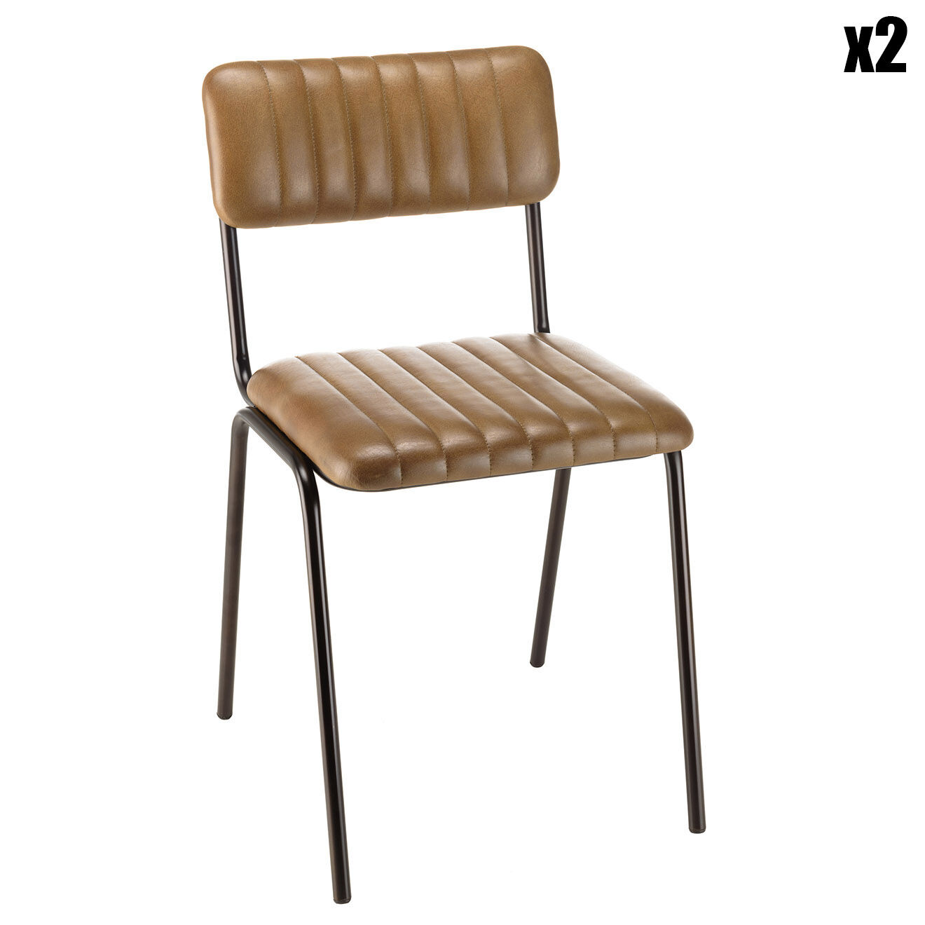 Macabane 2 Chaises assise et dossier matelassés en Cuir marron - 44x51x79 cm