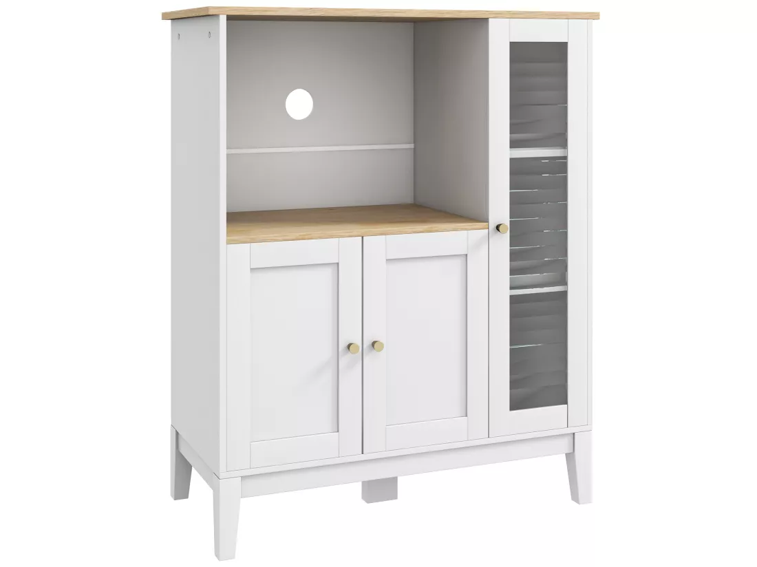 Buffet style classique chic - 3 portes 3 étagères niche petit électroménager - blanc aspect chêne clair