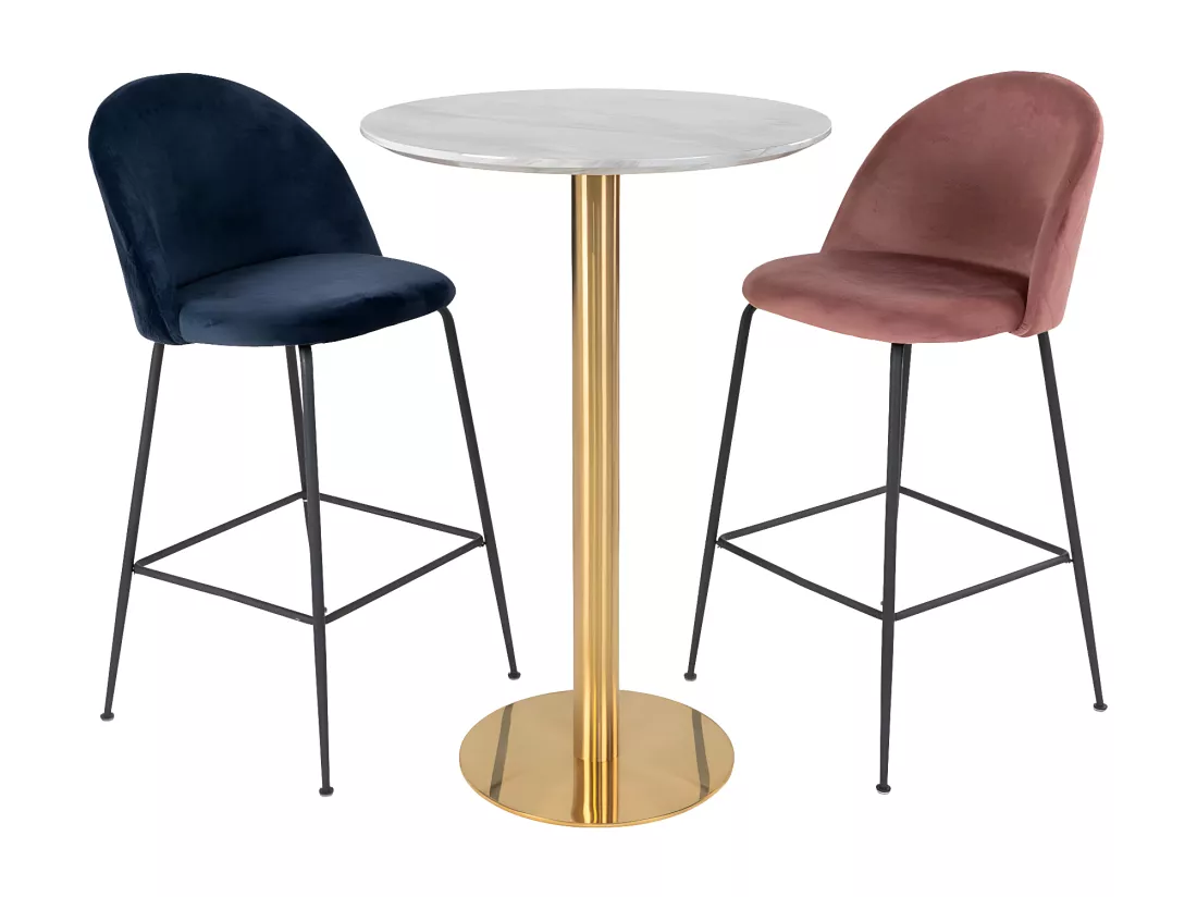 TYROL - Table Haute Ø70cm Aspect Marbré et Pied Métal Doré