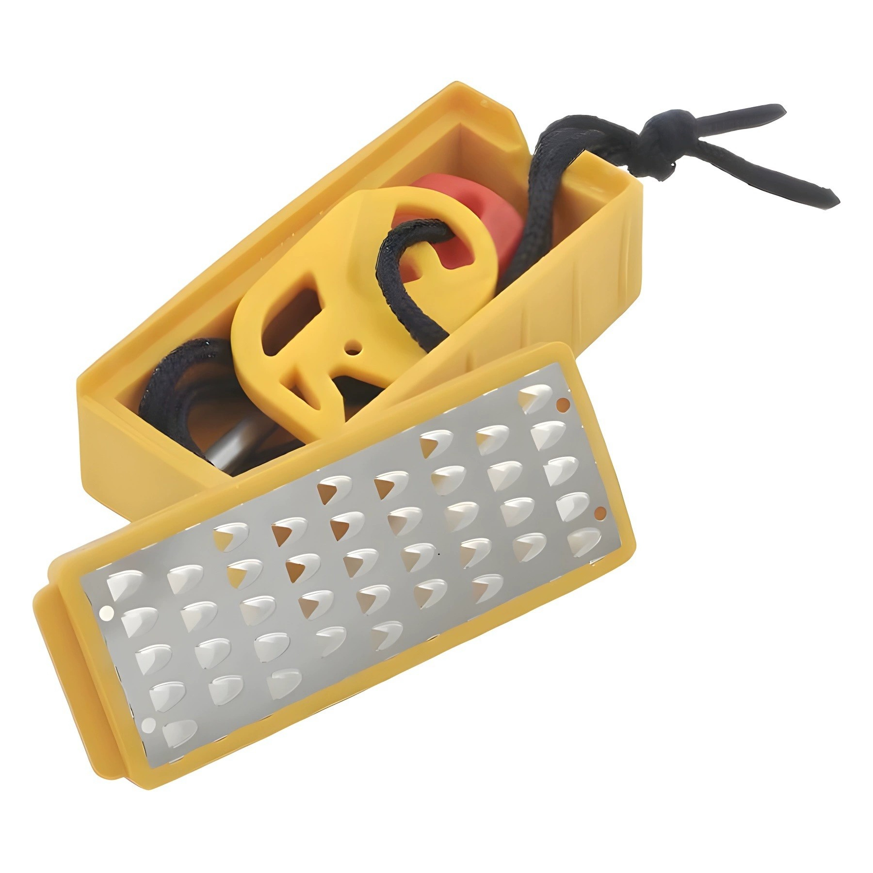 (3-tlg. Set) Feuerstarter Kit Feuerstein Schaber Feuerstahl Zündstein Holz Reibe Outdoor Werkzeug - Gelb