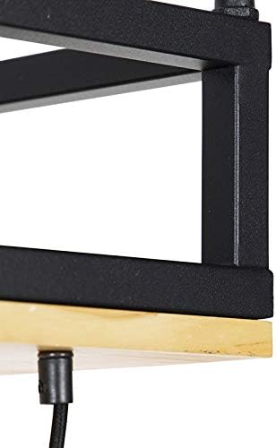 QAZQA - Industrie I Vintage I Industrie I Vintage I Hängelampe I Pendellampe I Pendelleuchte schwarz mit Holz 5-flammig-Licht - Regal I Wohnzimmer I Schlafzimmer - Rechteckig I Länglich - LED geeignet