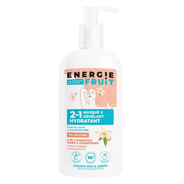 Energie Fruit 2 en 1 Cheveux Abimés Masque Monoï & Huile de Macadamia Bio 300ml