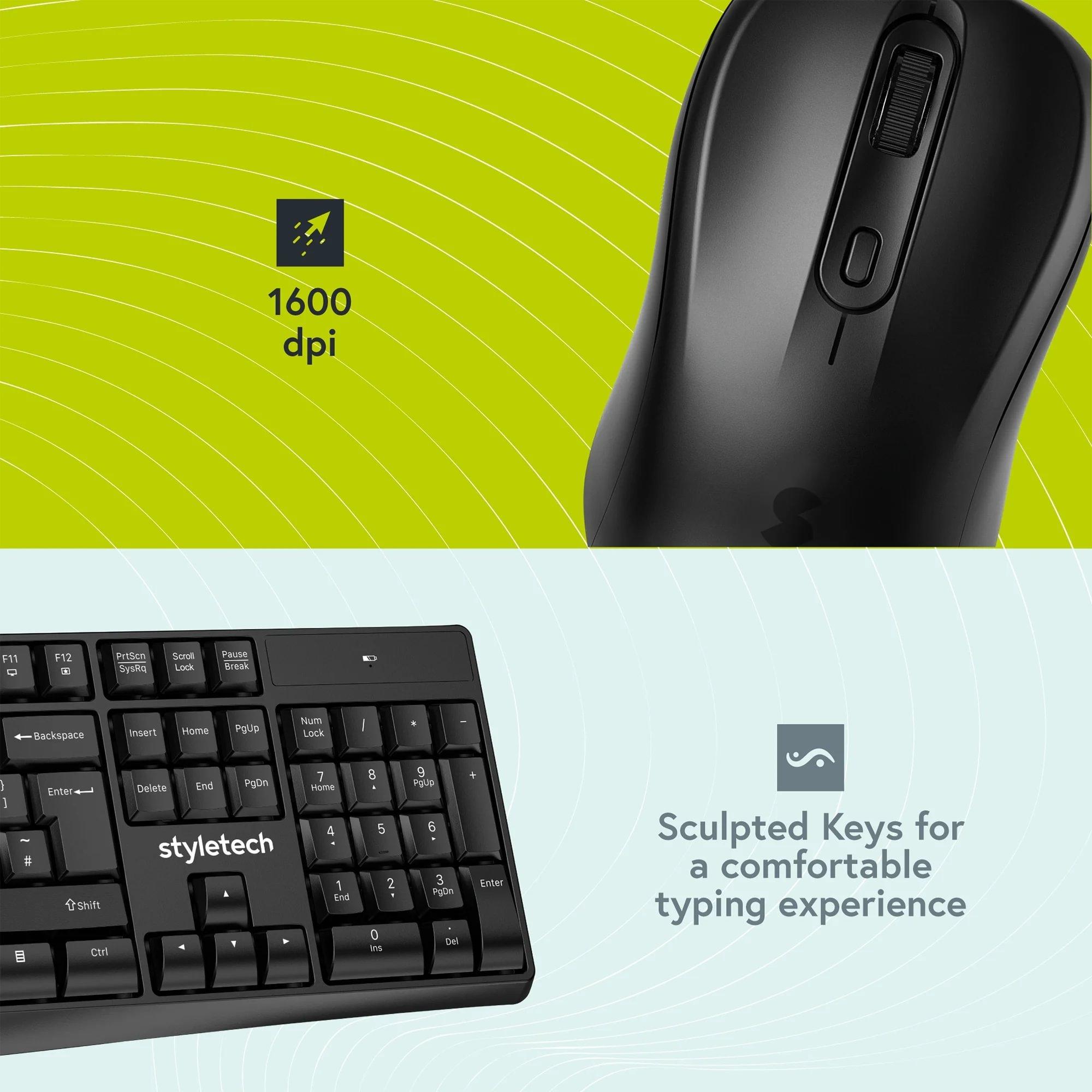 Styletech Styletech Wireless Keyboard and Mouse - Black