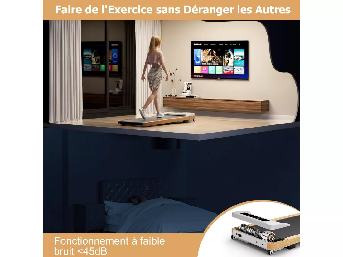 Tapis de Course Électrique 1 à 6 KM/H Moteur 2,25HP à roulettes Charge 120 kg, Tapis de Marche avec Télécommande Écran LED 15 Programmes, sous Le Bureau ou Le Lit, Gris