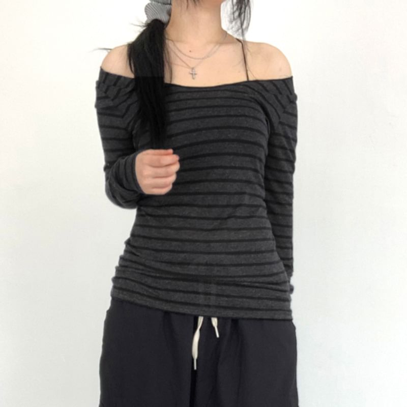 BrickBlack - Gestreept T-shirt met lange mouwen en ronde hals