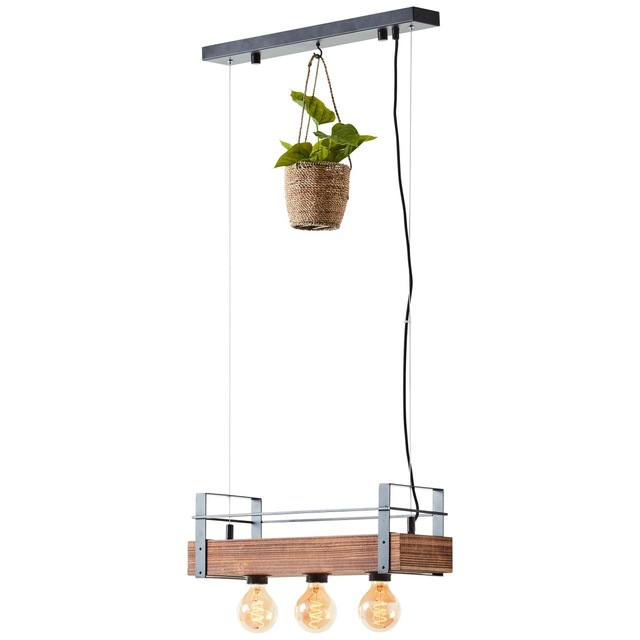 Brilliant Pendelleuchte »Bankwood« E27 1 Stk. Hängelampe 3flg schwarz stahl/holz