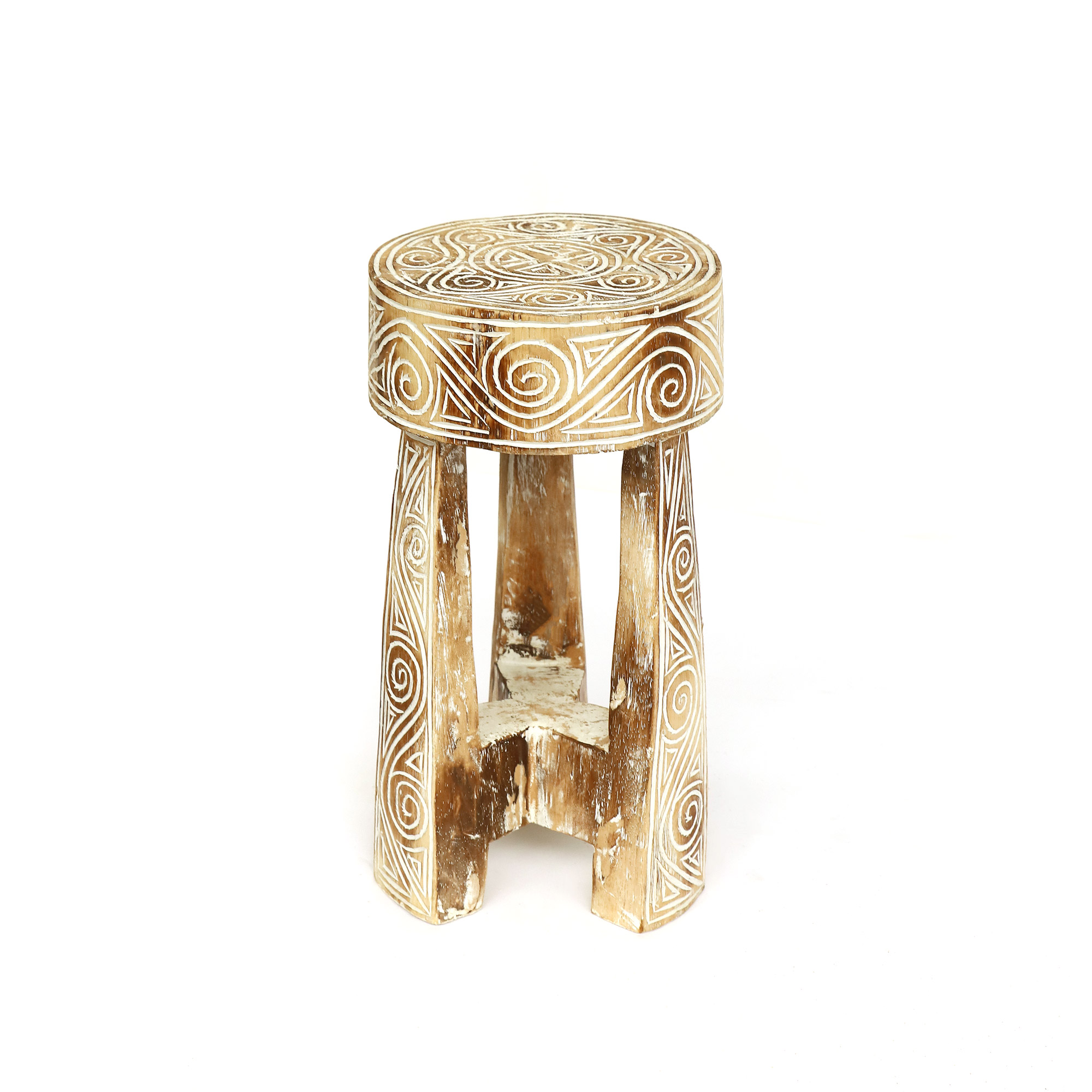 Hocker 'Toraja', natur, weiß, H 48 cm, Ø 27 cm von fischer's lagerhaus