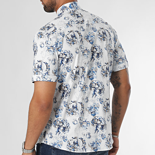 Chemise Manches Courtes Blanc Bleu Floral
