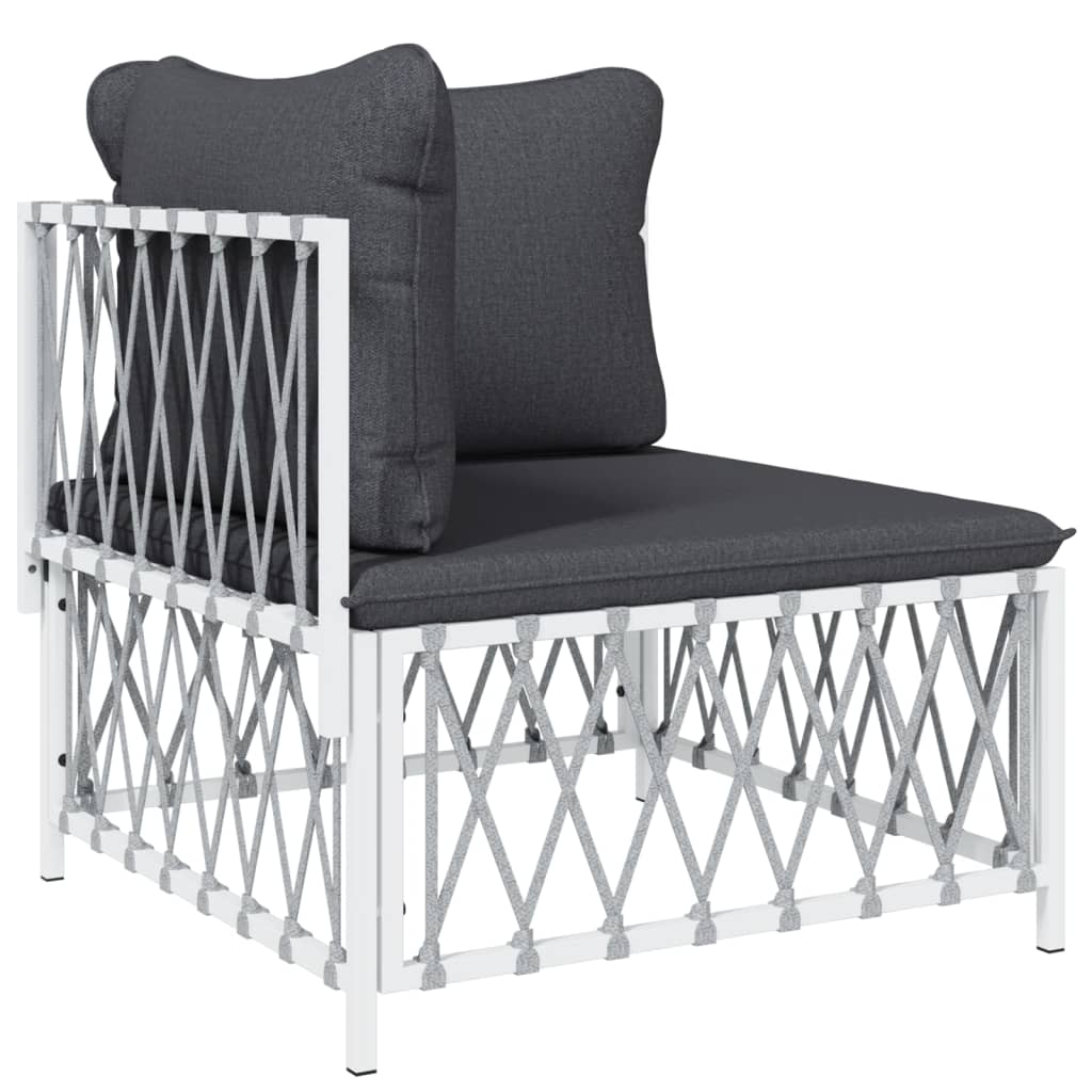 Salon de jardin meuble d'extérieur ensemble de mobilier avec coussins 5 pièces blanc acier