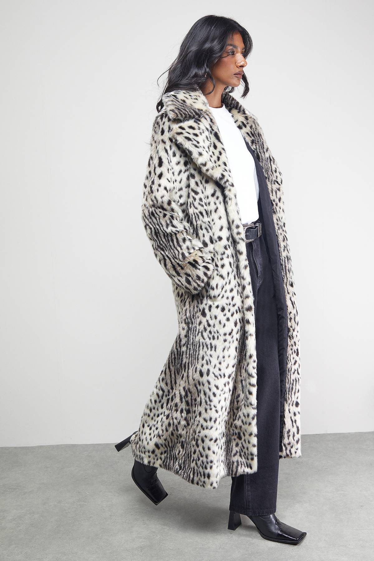 Warehouse Manteau en synthétique Maxi à Col Imprimé Animal