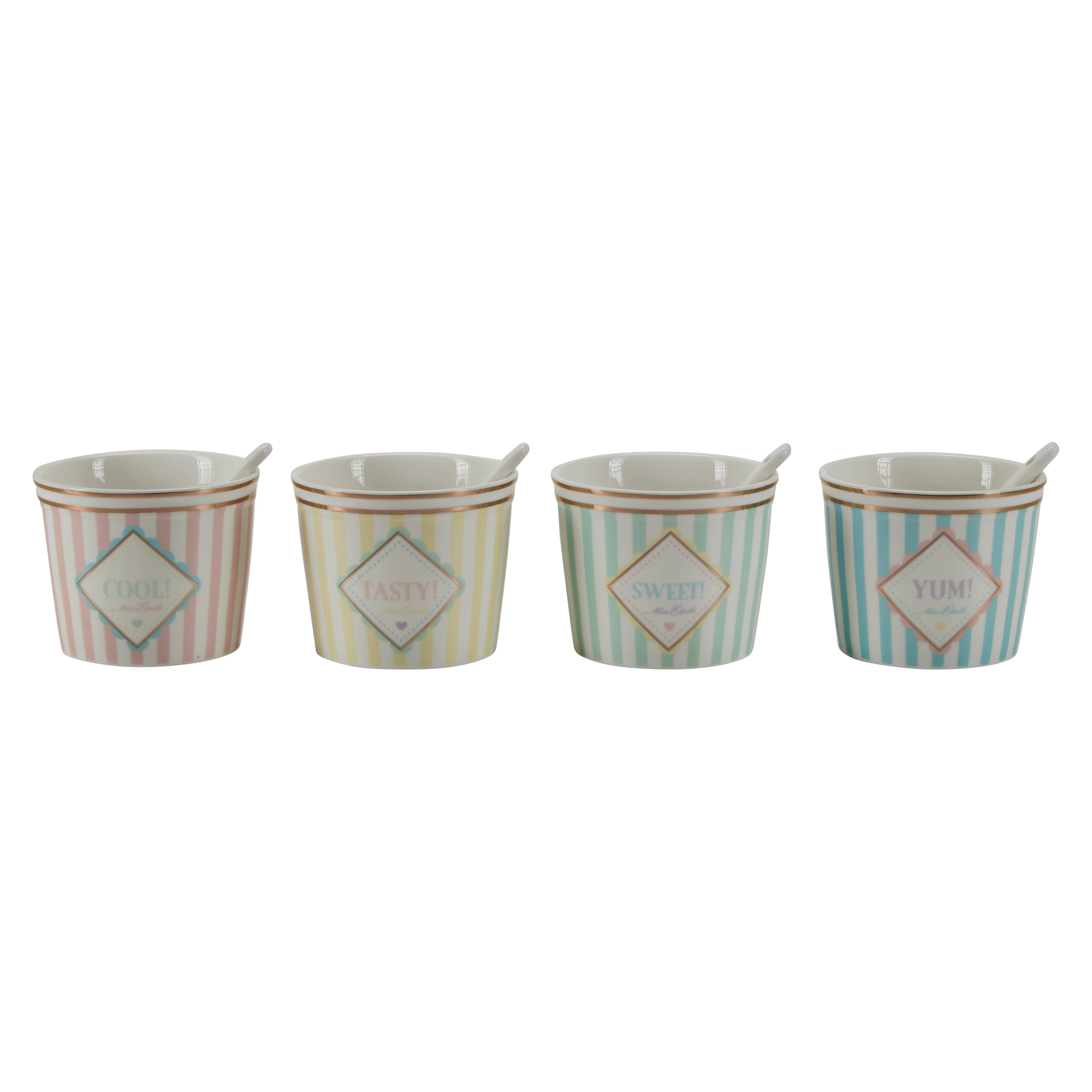 Miss Étoile  Ice Cream Stripe skåle m/skeer, 4 stk. - Multi