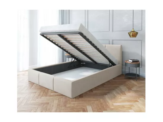 Lit Double Tesia 180x200 + coffre - Sommier inclus Crème