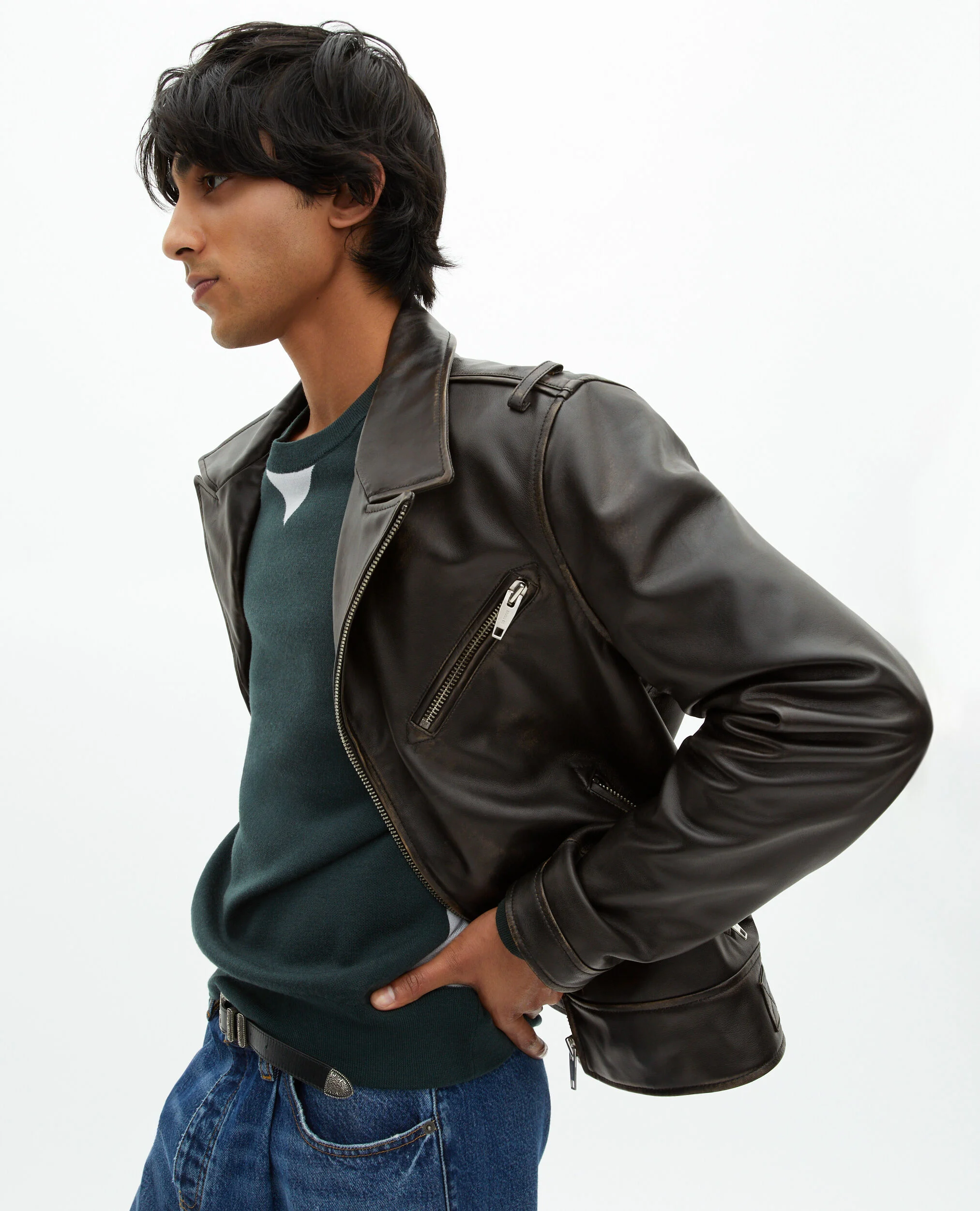Blouson style biker en cuir noir