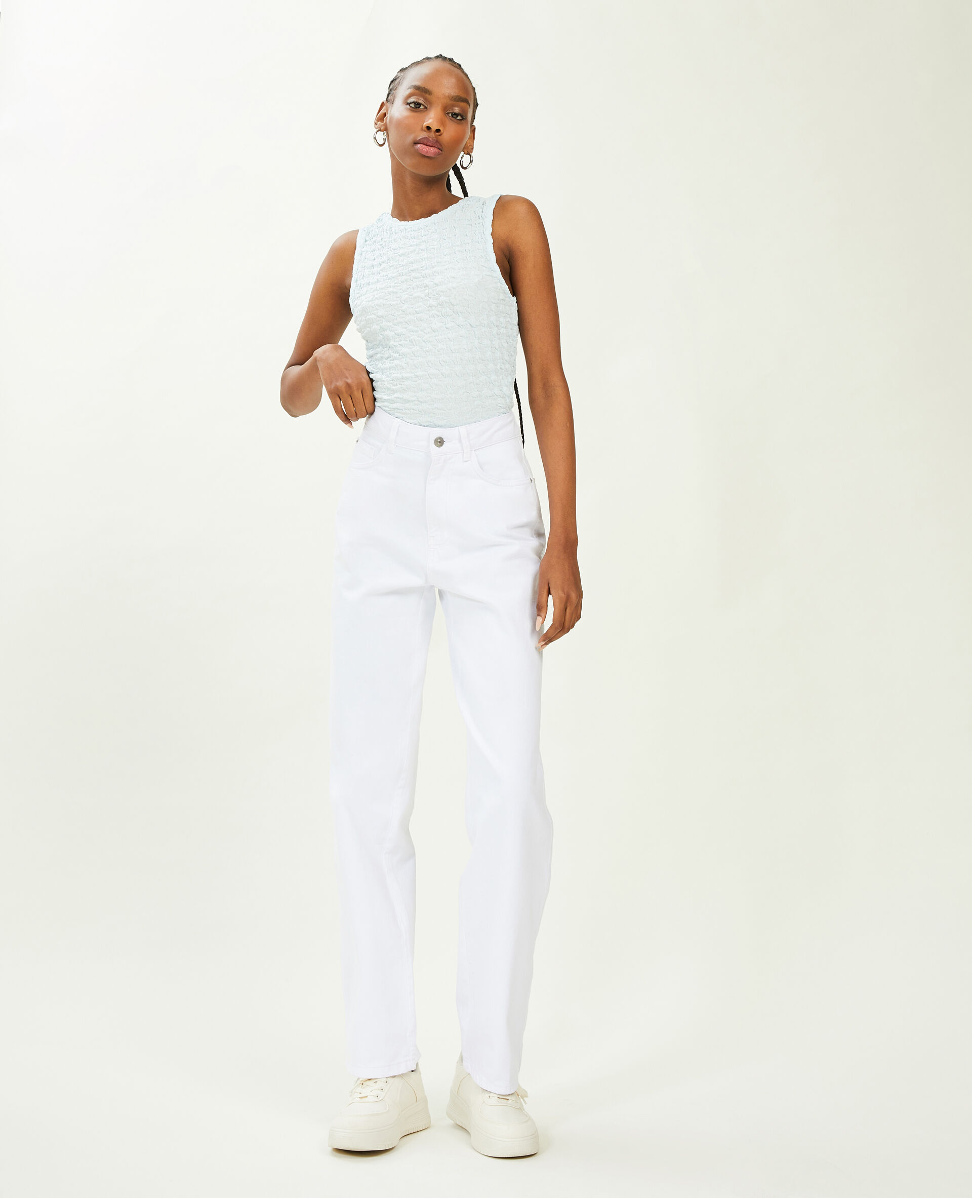 Jean straight taille haute - Blanc