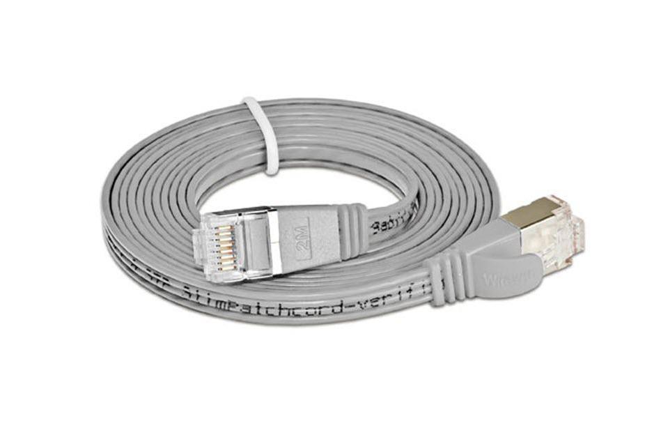 Slimpatchkabel RJ-45 - RJ-45, Cat 6, STP, 1 m, GrauGeschirmtes Twisted-Pair-Kabel (STP) mit Klinkenschutz