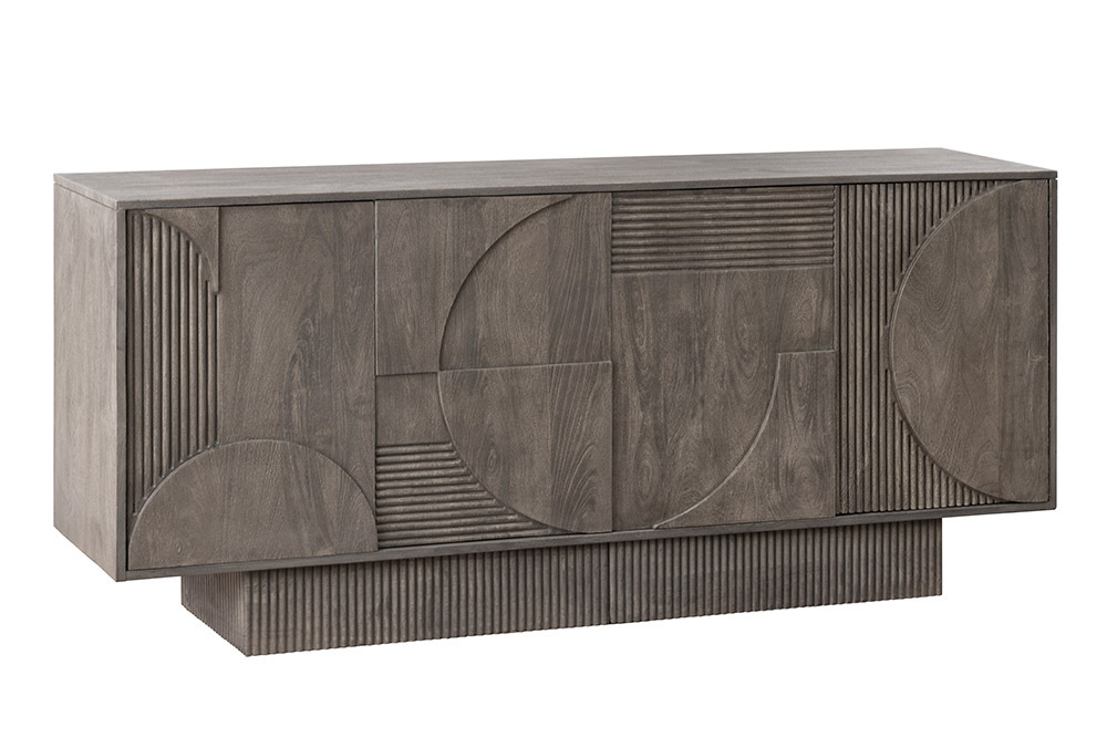 Massives Sideboard ART DECO 170cm grau Mangoholz 3D-Front
