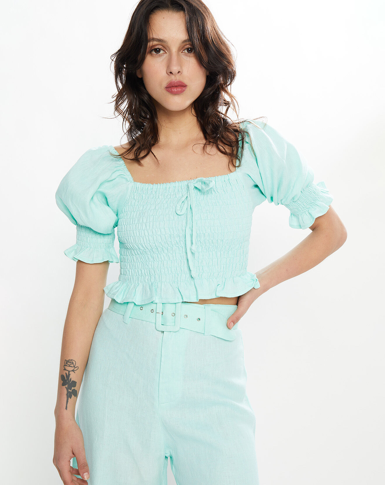 Faithfull the Brand Top 100% Lin Lenora vert d'eau