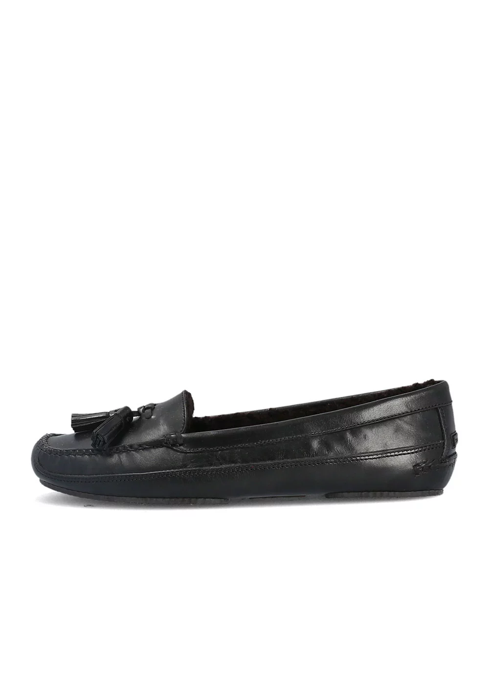 PANTOUFLE FUR TASSEL SLIPPERS CUIR NOIR