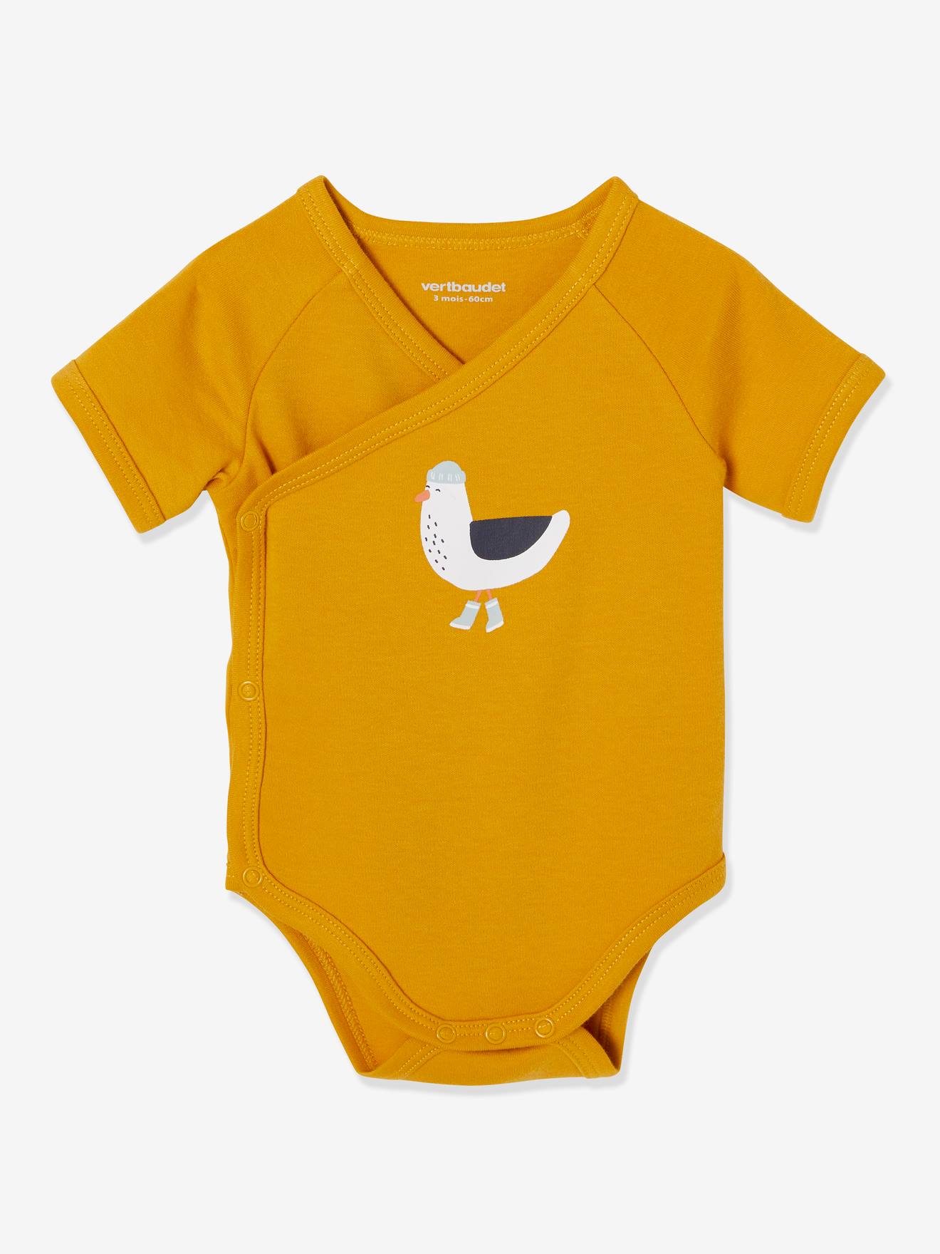Pacote com 5 bodies de manga curta com abertura frontal para recém-nascidos, Gaviota amarelo escuro bicolor/multicolorido