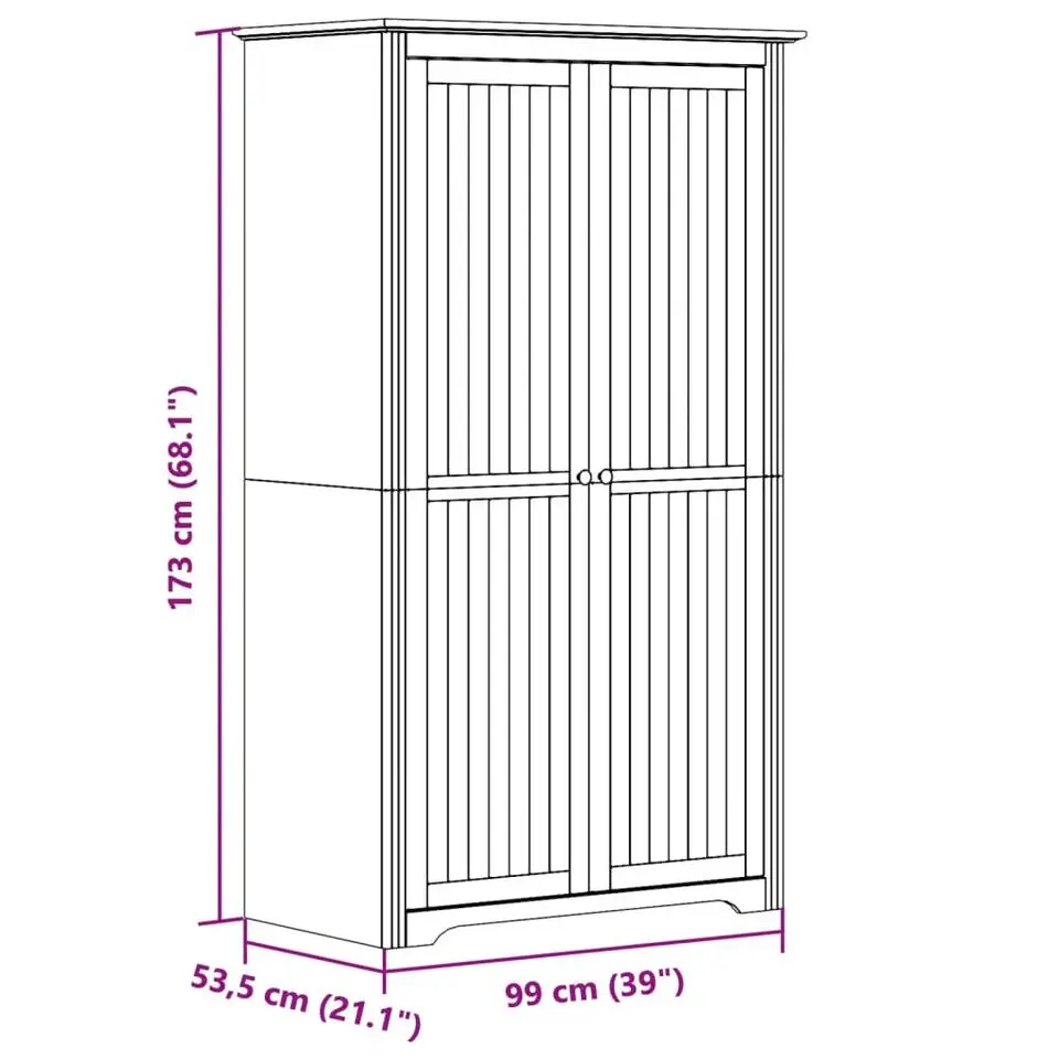 vidaXL - 2-deurs Kledingkast BODO - Massief grenenhout - Grijs - 99x53.5x173 cm