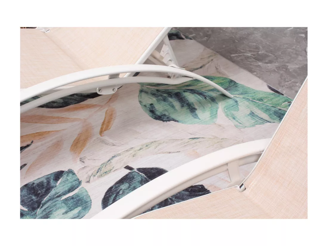 Lot de 2 transats en aluminium et toile PVC écru/blanc BAHIA