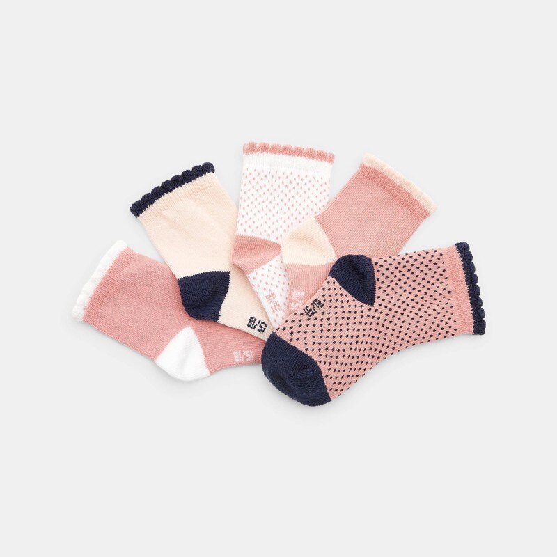 Chaussettes festonnées (lots de 5) roses bébé fille Rose