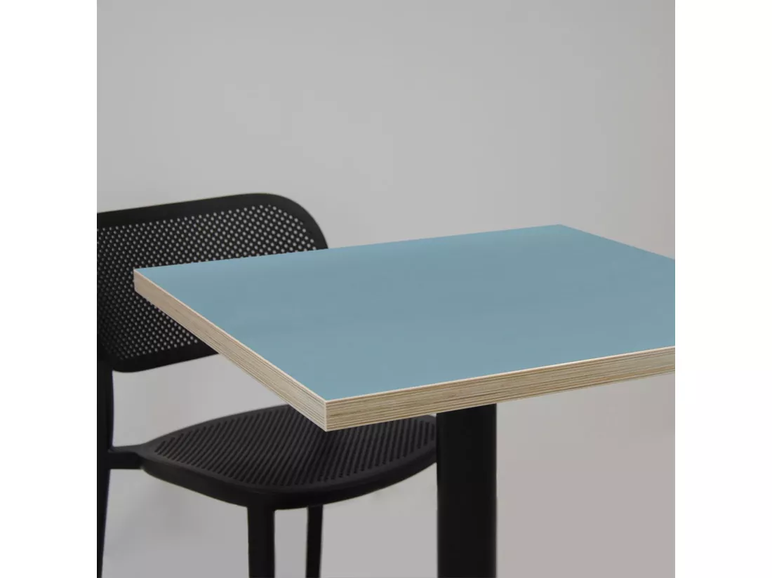 Mange-debout 60 x 60 cm - modèle Bazila bleu cèdre chants bois
