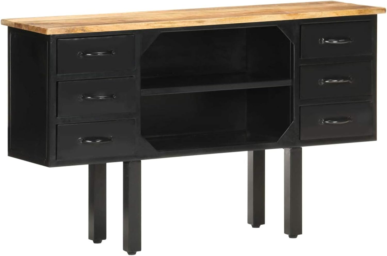 Festnight Holz-Sideboard Lowboard Mehrzweckschrank Flurschrank Beistellschrank Schrank 110x30x65 cm Raues Mango-Massivholz und Stahl