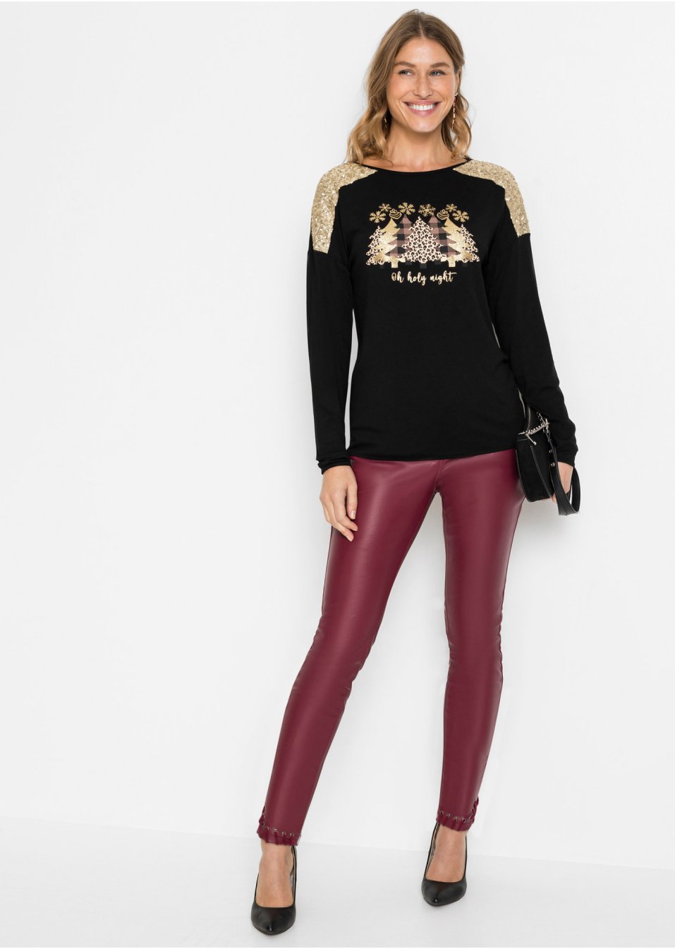 T-shirt manches longues oversize avec motif de Noël et jolies paillettes