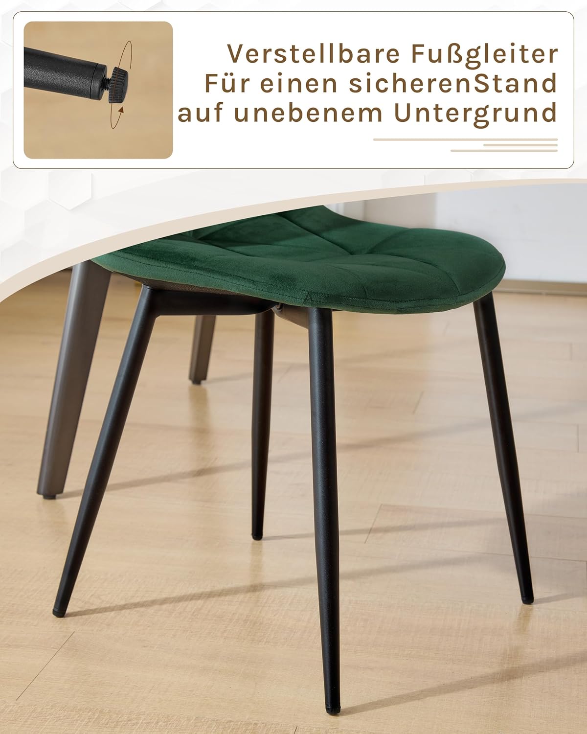 Lestarain Esszimmerstühle 4er Set mit Rückenlehne, für Esszimmer Küche Wohnzimmer, Küchenstühle gepolstert mit Samtbezug, aus Metall, ergonomisches Design, Dunkelgrün