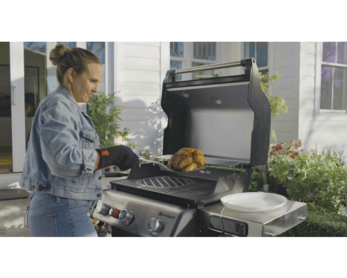 Weber Spirit 325S EPX GBS zwarte gasbarbecue met 3 branders, 116 cm hoog, vetopvangbak, warmhoudrek, dekselthermometer, zijplank en kookgereihouder
