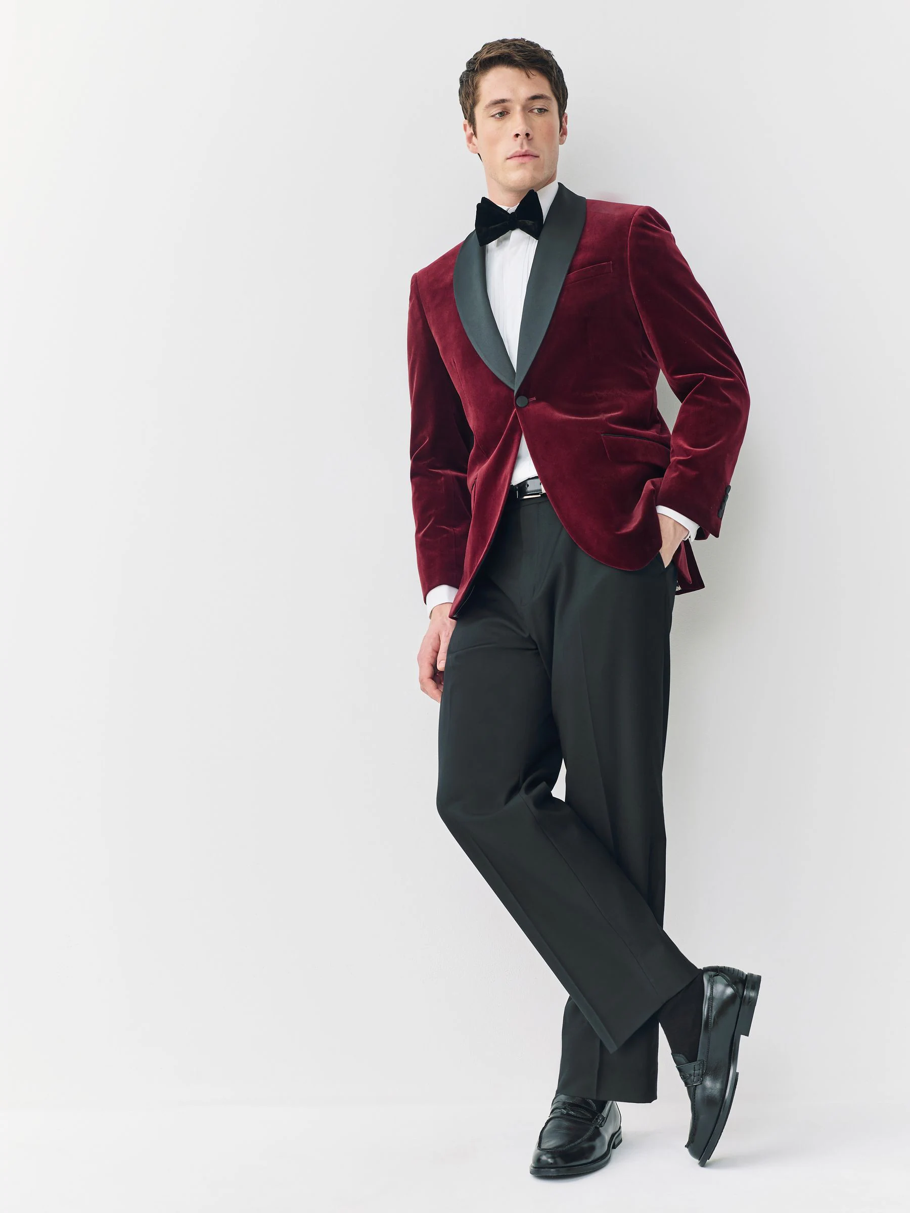 Bordeauxrood - Normale Pasvorm - Signature Pontoglio Italian Velvet Blazer With Shawl Lapel