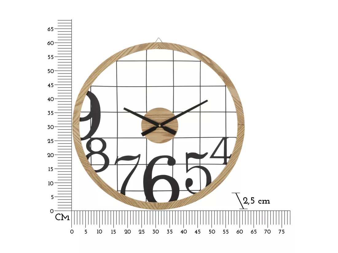 Horloge Murale numbers - Métal et Bois, Design Carré et Régulier, Ø 60 x 2,5 cm