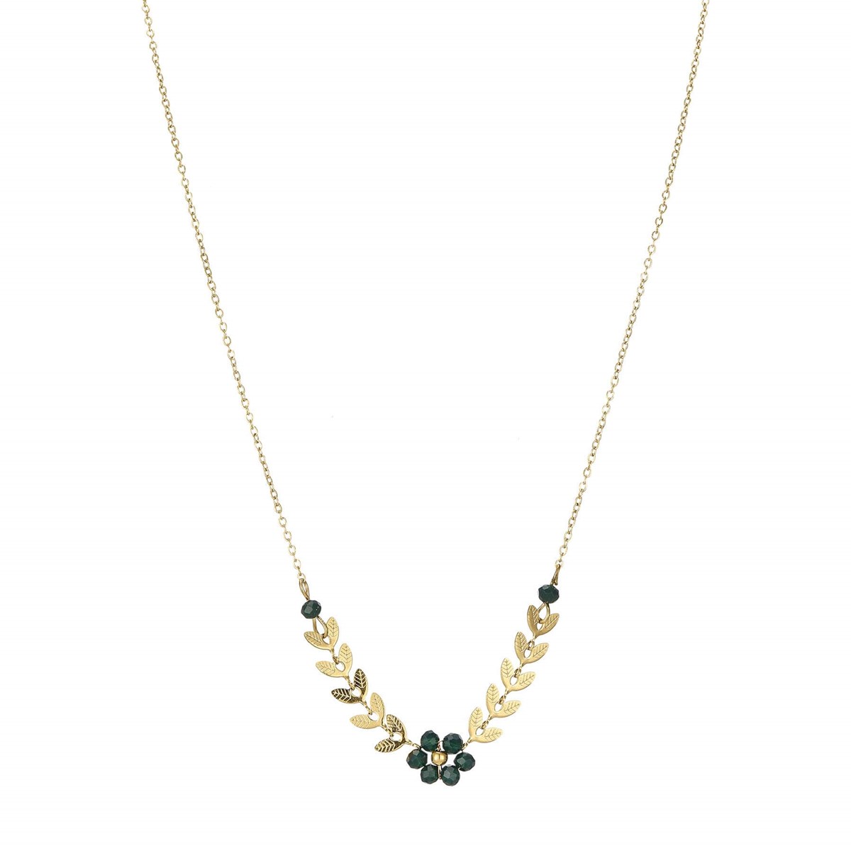 Collier Flora vert acier doré or