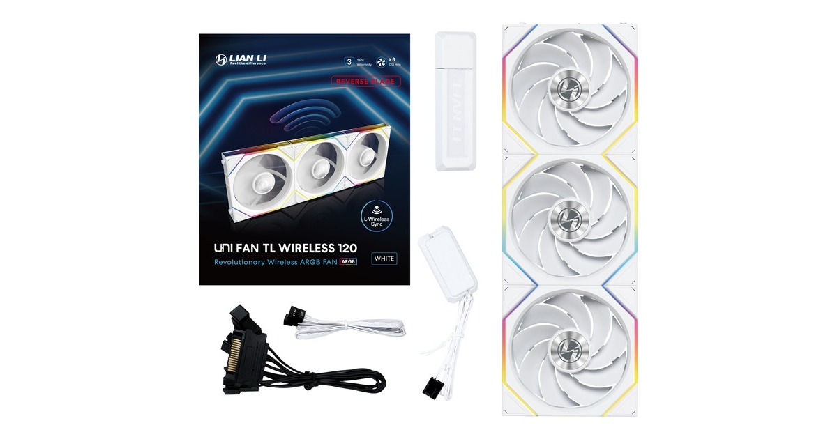 Lian LiUNI FAN TL 120 Wireless Reverse Blade RGB case fans  (Wit, 3 stuks, 120 x 124 x 28 mm, PWM, Incl. controller)