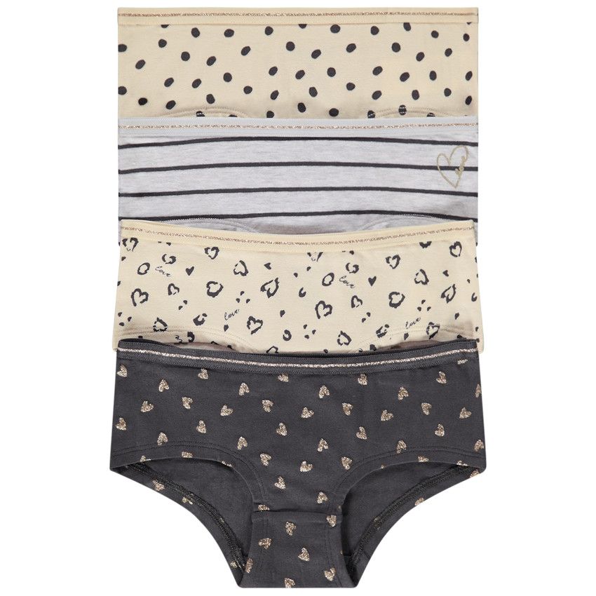 Lot de 4 shorties en jersey imprimé fantaisie pour fille - Gris clair