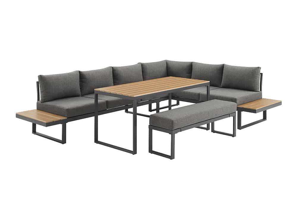 Wetterfestes Gartenmöbel Set IBIZA GRAND 280cm anthrazit Aluminium inkl. Sitzpolster