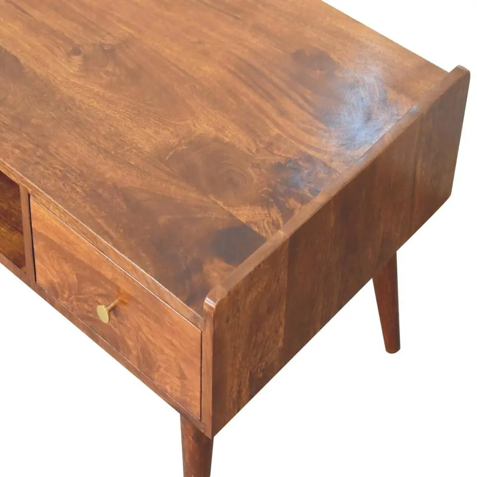 Artisan Furniture Massief Houten TV Meubel, 4 Laden en 1 Plank, Donkerbruin