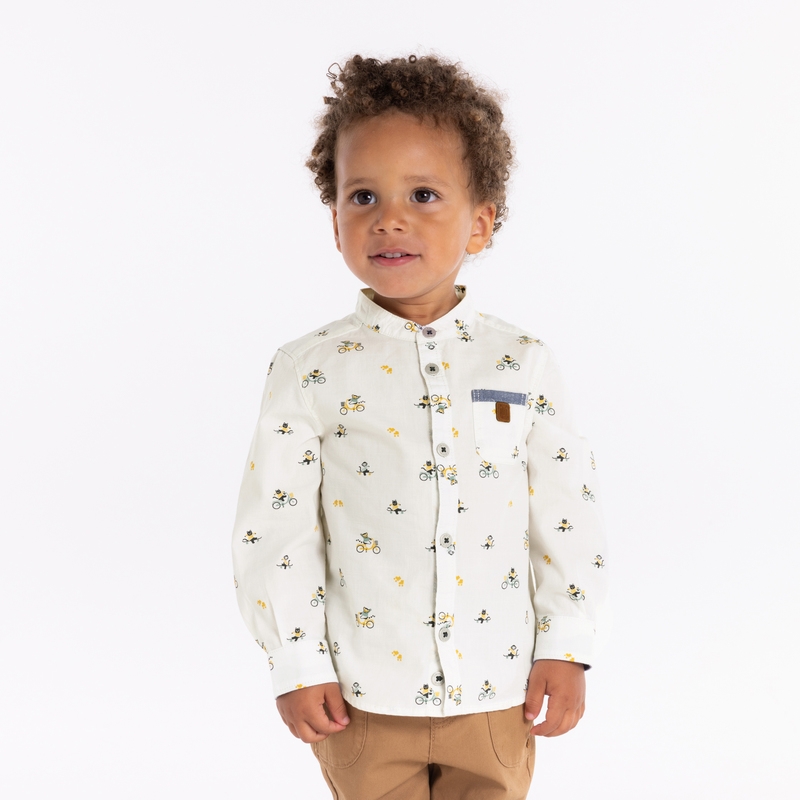 Chemise animaux coton fantaisie blanche bébé garçon